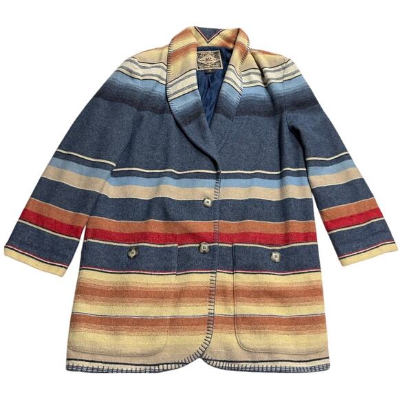 VTG Express Knit Blazer Aztec Wool Stripe Italy Lined Womens XS Blue Orange Y2K - Picture 1 of 11